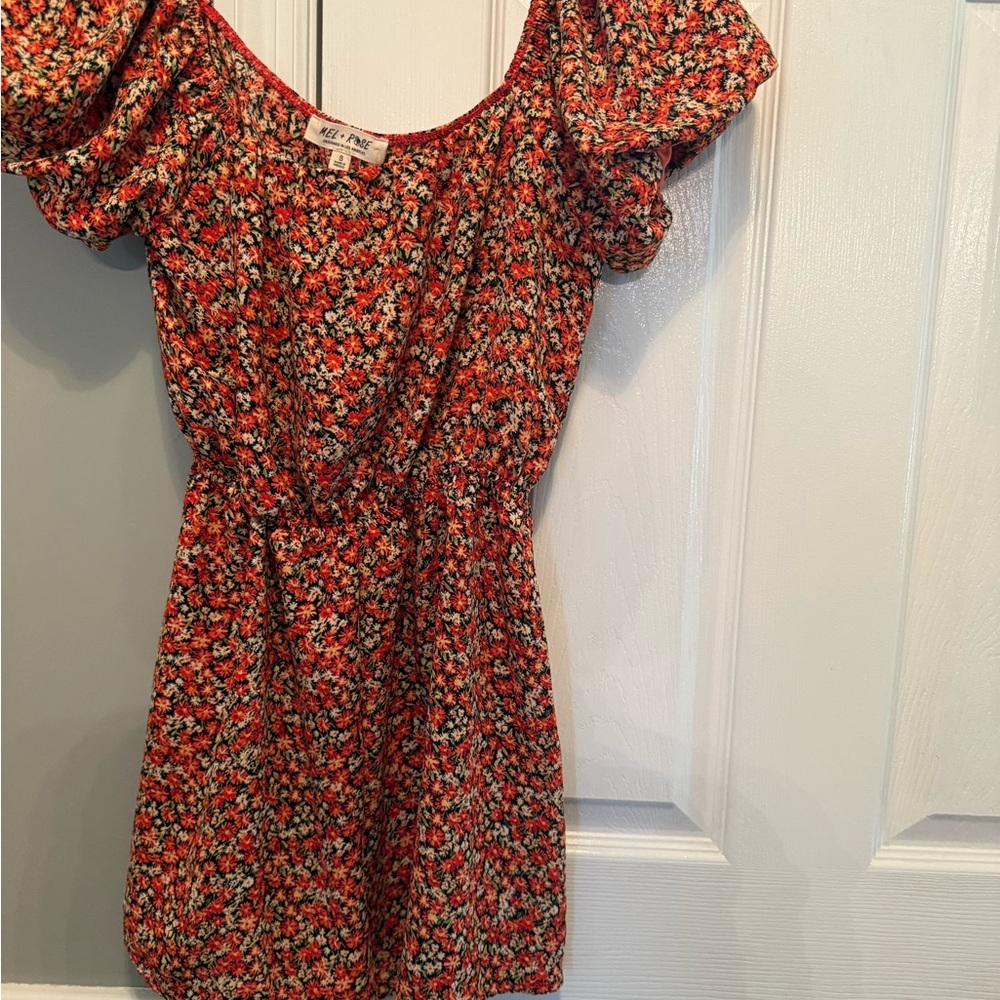 Red Floral Short Sleeve Mini Jumpsuit